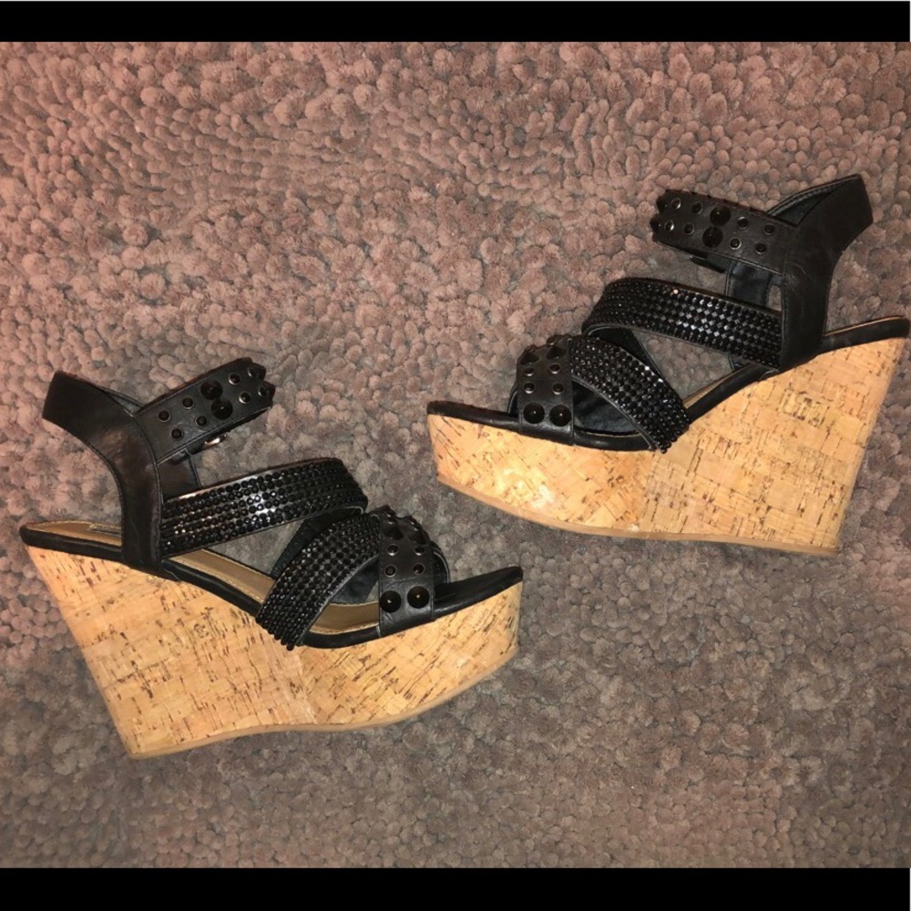 Black Jewel Wedge Heels